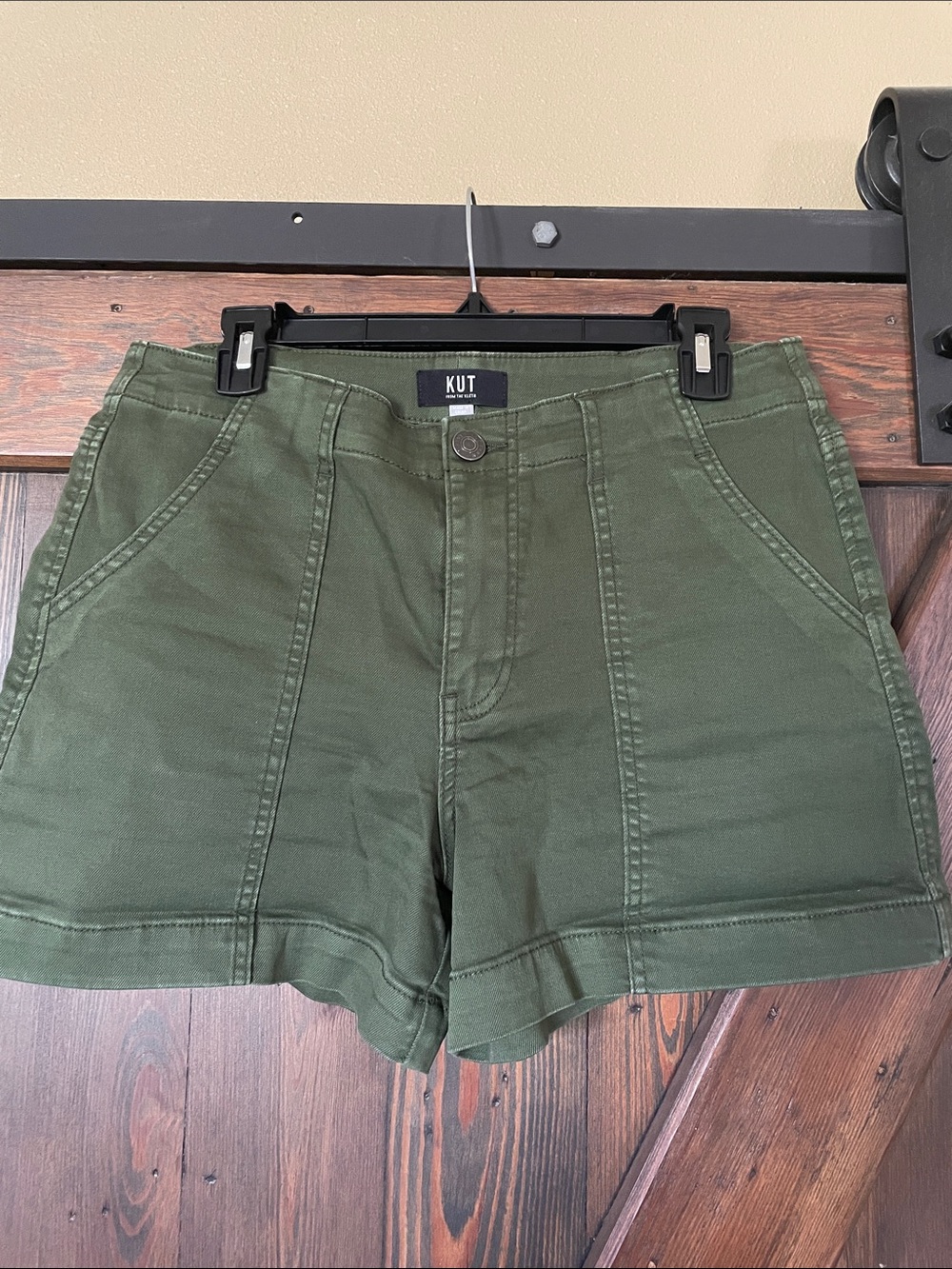 Kut from the Kloth Green High-Waist Utility Shorts